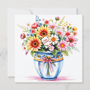 Grattis på födelsedagen & bukett blommor semester julkort