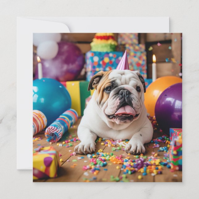 GRATTIS PÅ FÖDELSEDAGEN BULLDOG GREETING CARD JULKORT (Framsida)