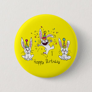 grattis på födelsedagen Bunny Rabbits Kids Cute Knapp