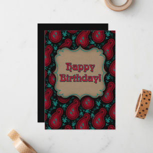 Grattis på födelsedagen Burgundy Red Paisley Anteckningskort