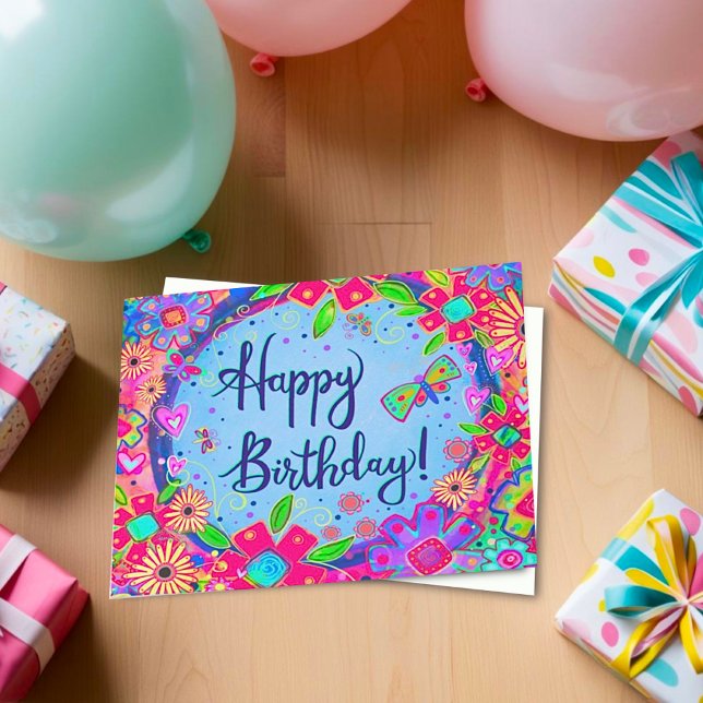Grattis på födelsedagen Butterfly Blommigt Girly Kort (Skapare uppladdad)