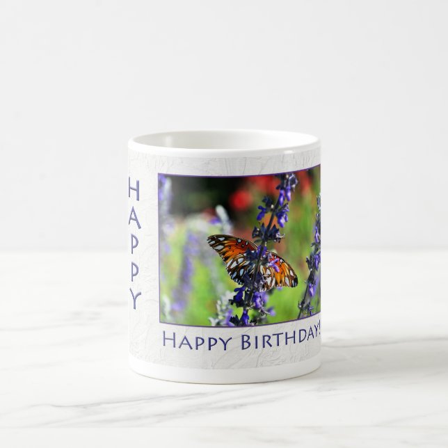 Grattis på födelsedagen Butterfly Blommigt Kaffemugg (Center)