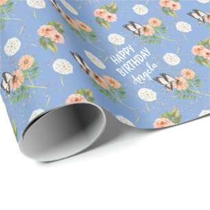 Grattis på födelsedagen Butterfly Blommigt Personl Presentpapper