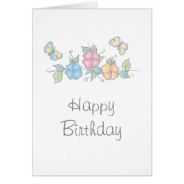 Grattis på födelsedagen, Butterfly Blommigt Waterc Hälsningskort