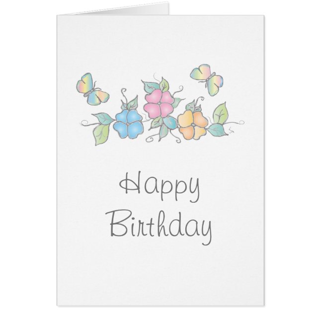 Grattis på födelsedagen, Butterfly Blommigt Waterc Hälsningskort (Framsidan)