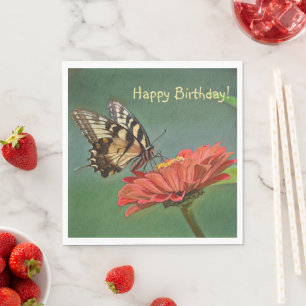 Grattis på födelsedagen Butterfly On Zinnia Pappersservett