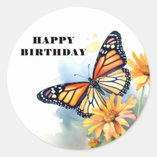 Grattis på födelsedagen Butterfly Runt Klistermärke