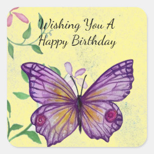 Grattis på födelsedagen Butterfly Sticker Fyrkantigt Klistermärke