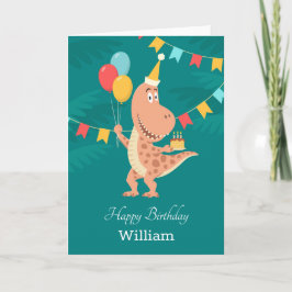 Grattis på födelsedagen Cake Balloon Cute Dinosaur Kort