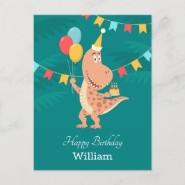 Grattis på födelsedagen Cake Balloon Cute Dinosaur Vykort