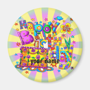 Grattis på födelsedagen Cake-eget namn Magnet