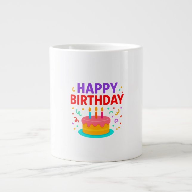 Grattis på födelsedagen Cake Graphic Jumbo Mugg (Framsidan)