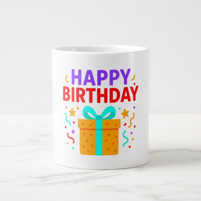 Grattis på födelsedagen Cake Graphic Jumbo Mugg (Framsidan)