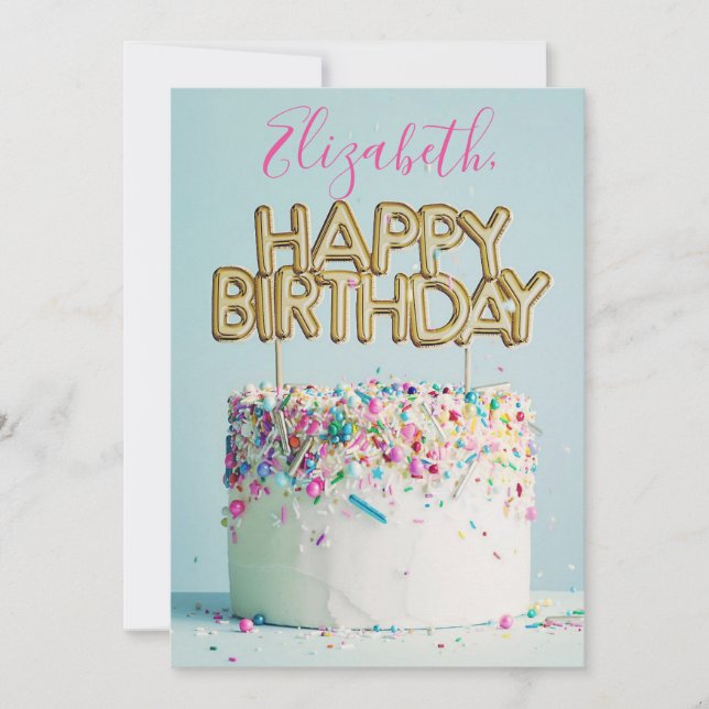 Grattis på födelsedagen Cake Monogram Namn Julkort (Framsida)