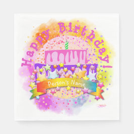 Grattis på födelsedagen Cake Napkin med Namn-HAMbW Pappersservett