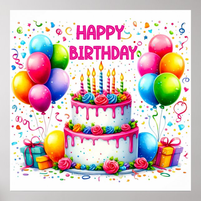 Grattis på födelsedagen Cake Poster (Framsidan)