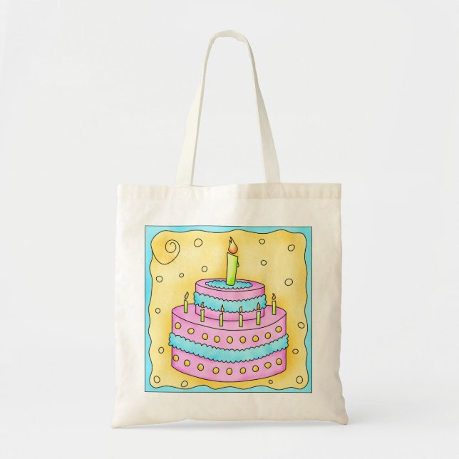 Grattis på födelsedagen Cake Tote Bag Tygkasse (Framsidan)