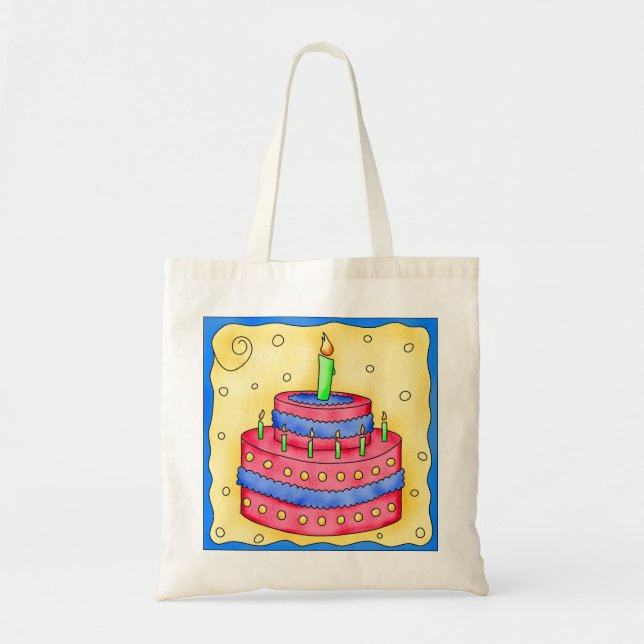 Grattis på födelsedagen Cake Tote Bag Tygkasse (Framsidan)