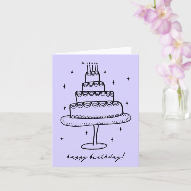 Grattis på födelsedagen Cake Whimsical Sketch Dood Kort (Orkide)