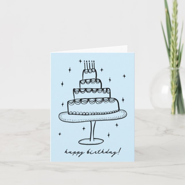 Grattis på födelsedagen Cake Whimsical Sketch Dood Kort (Framsida)
