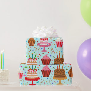 Grattis på födelsedagen Cakes och Muffins Mönster Presentpapper