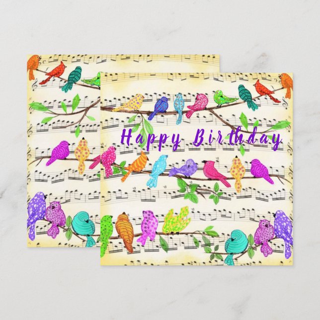 Grattis på födelsedagen Card Colorful Musical Bird (Fram/baksida)