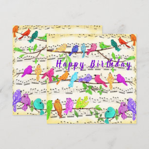 Grattis på födelsedagen Card Colorful Musical Bird