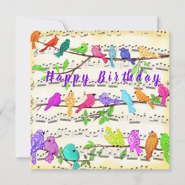 Grattis på födelsedagen Card Colorful Musical Bird (Framsida)
