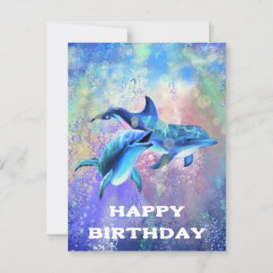 Grattis på födelsedagen Card-delfiner-familjen - A Vykort