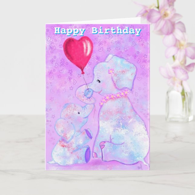 Grattis på födelsedagen Card Elephant Mamma och Ba Kort (Orkide)