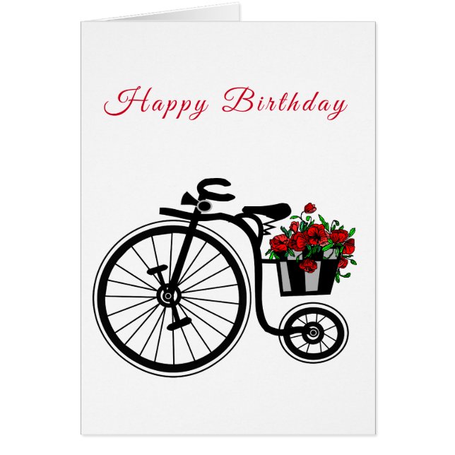 Grattis på födelsedagen Card Flowers Bike - Romant Hälsningskort (Framsidan)