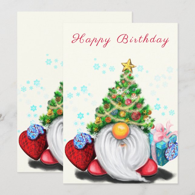 Grattis på födelsedagen Card Gnome med Julgran Hat (Fram/baksida)