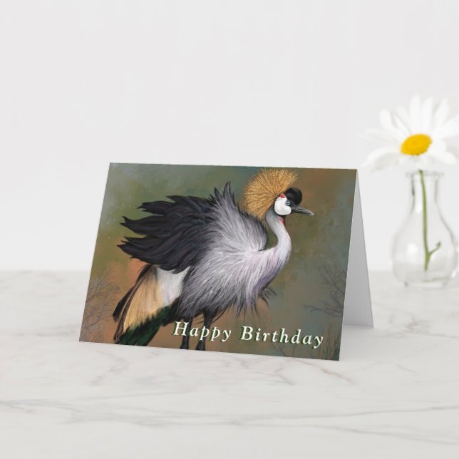 Grattis på födelsedagen Card Grått Crowned Crane B Kort (Liten växt)