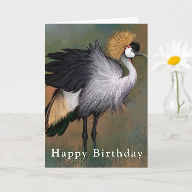 Grattis på födelsedagen Card Grått Crowned Crane B Kort (Liten växt)