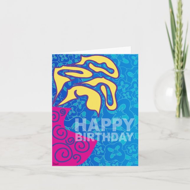 Grattis på födelsedagen Card Gult Löv Rosa Vas Kort (Framsida)