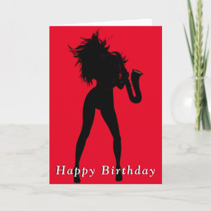 Grattis på födelsedagen Card Hett Saxo Jazz Girl D Kort