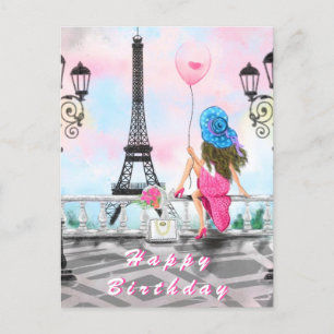 Grattis på födelsedagen Card-kvinna i Paris - Eiff Vykort