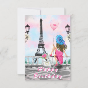 Grattis på födelsedagen Card-kvinna i Paris Eiffel Kort