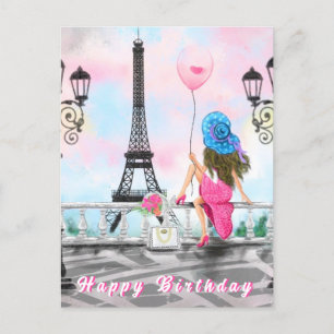 Grattis på födelsedagen Card-kvinna i Paris Eiffel Vykort