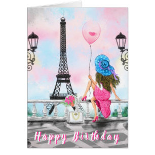 Grattis på födelsedagen Card-kvinna i Paris Hälsningskort