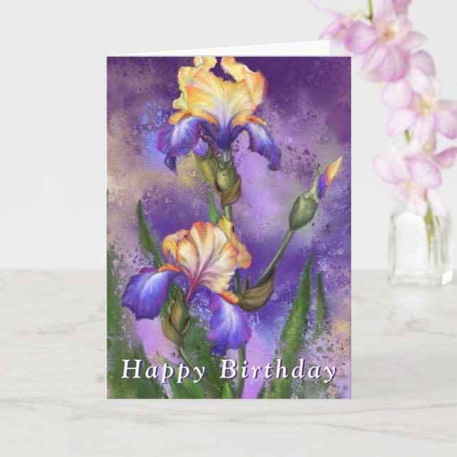 Grattis på födelsedagen Card Lila Iris Flowers Iri Kort (Orkide)