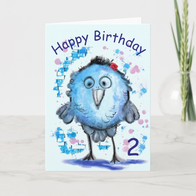 Grattis på födelsedagen Card Little Blue Bird Kort (Framsida)