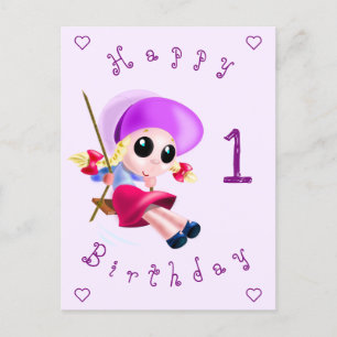 Grattis på födelsedagen Card Little Girl Swinging Vykort