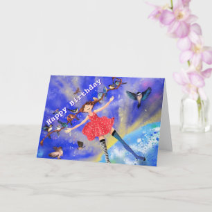 Grattis på födelsedagen Card Lycklig Girl with Bir Kort