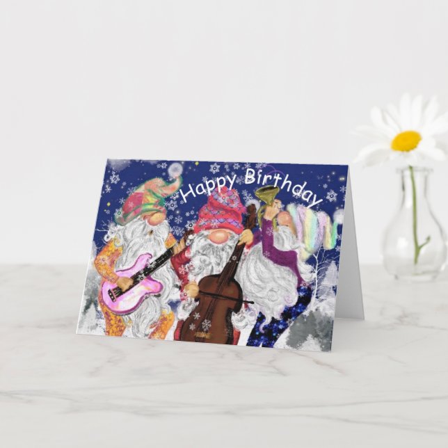 Grattis på födelsedagen Card Lycklig Gnomes Music  Kort (Liten växt)