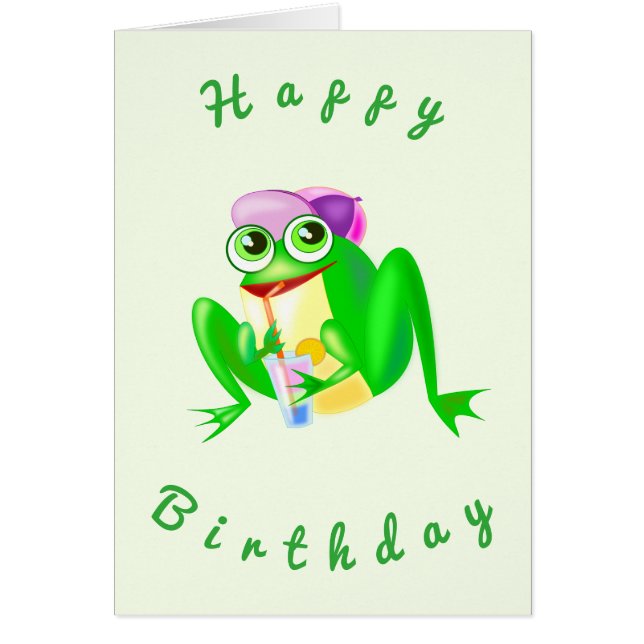 Grattis på födelsedagen Card Lycklig Party Frog -  Hälsningskort (Framsidan)