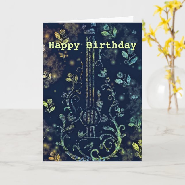 Grattis på födelsedagen Card Musical Flowers Guita Kort (Gul blomma)