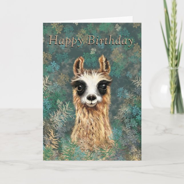 Grattis på födelsedagen Card Nyfiken Baby Llama Ro Kort (Framsida)