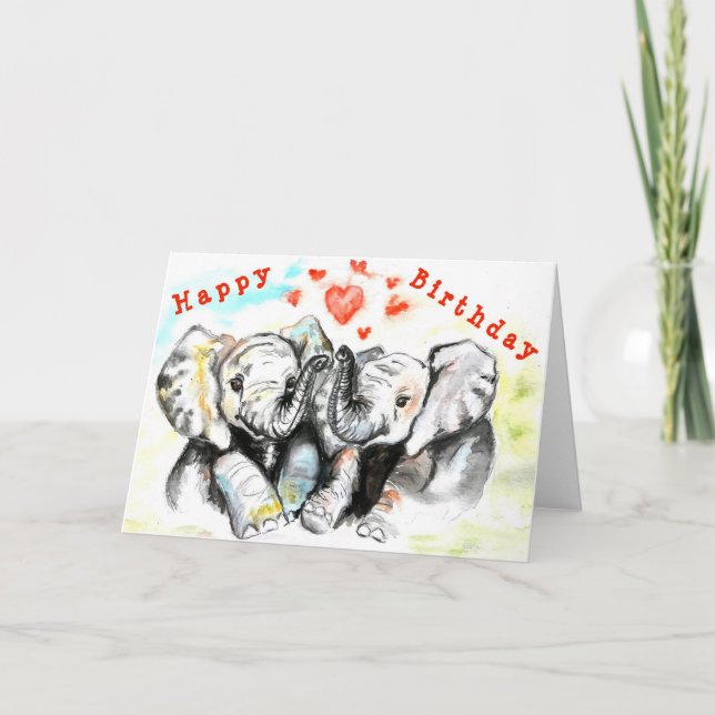 Grattis på födelsedagen Card par elefant - Kärlek Kort (Framsida)