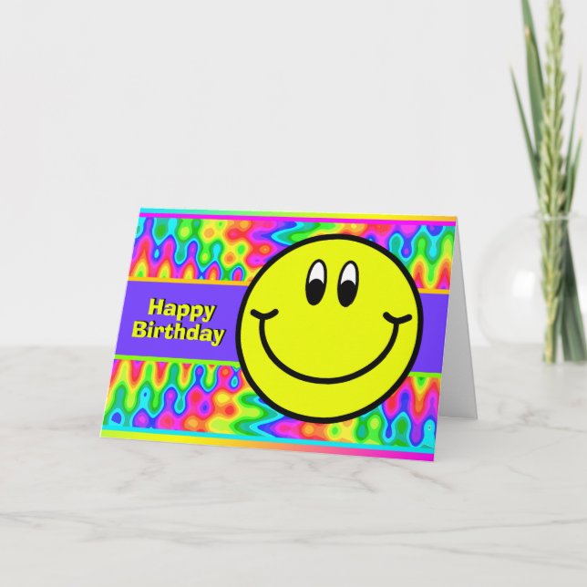 Grattis på födelsedagen Card Psychedelic Smiling A Kort (Framsida)